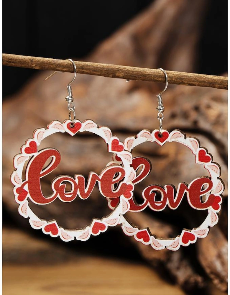 Red Hollowed Love Pendant Valentines Day Earrings