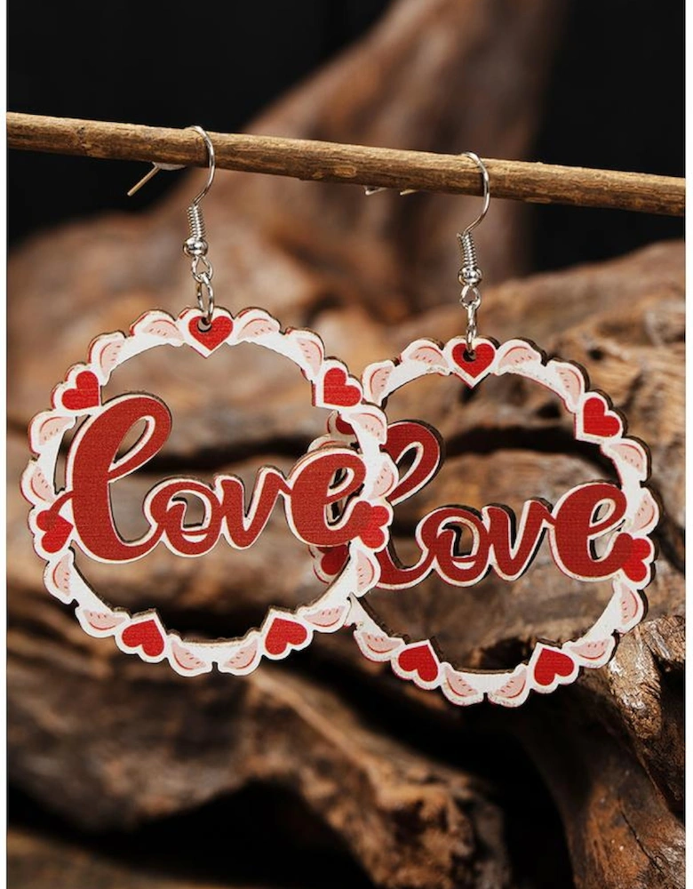 Red Hollowed Love Pendant Valentines Day Earrings