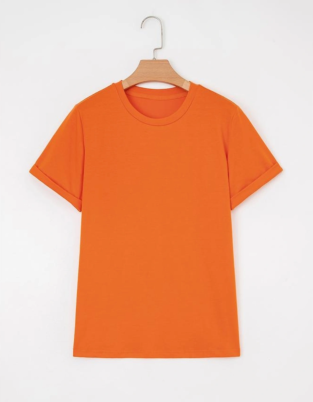 Orange Casual Plain Crew Neck Tee