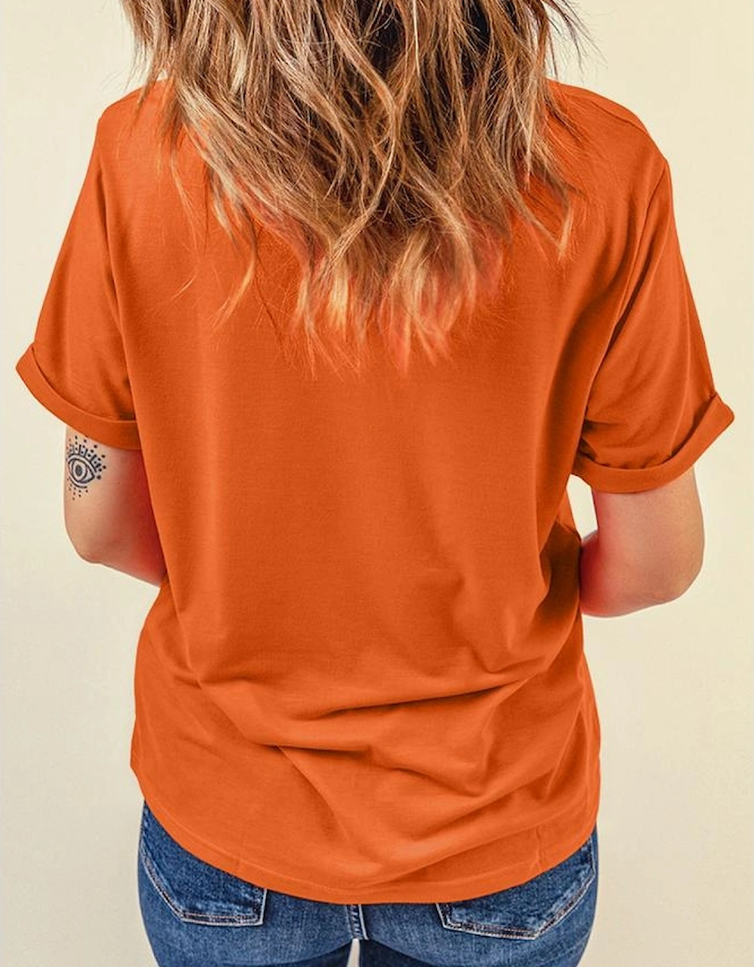 Orange Casual Plain Crew Neck Tee, 16 of 15