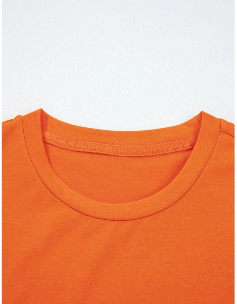Orange Casual Plain Crew Neck Tee