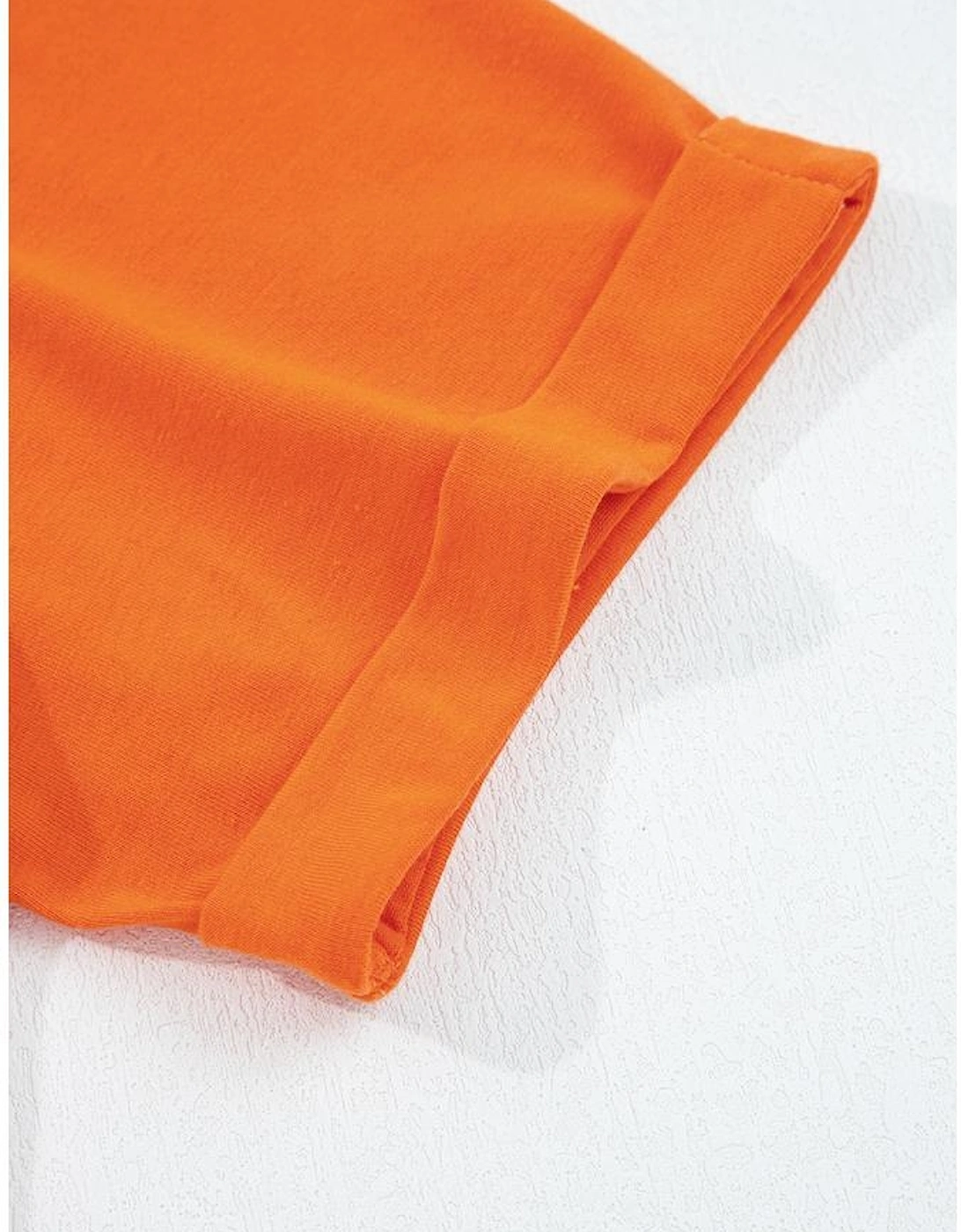 Orange Casual Plain Crew Neck Tee