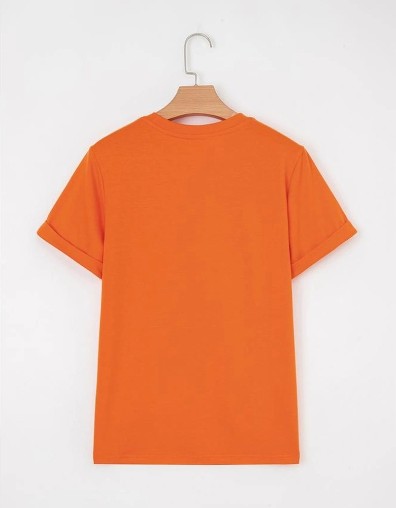 Orange Casual Plain Crew Neck Tee