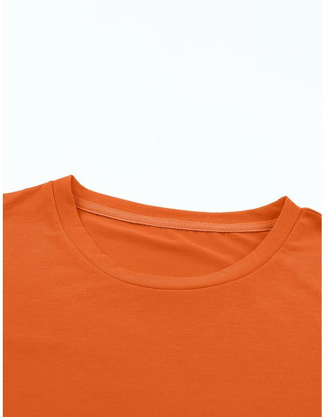 Orange Casual Plain Crew Neck Tee