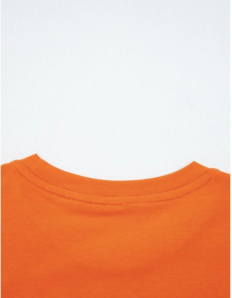Orange Casual Plain Crew Neck Tee