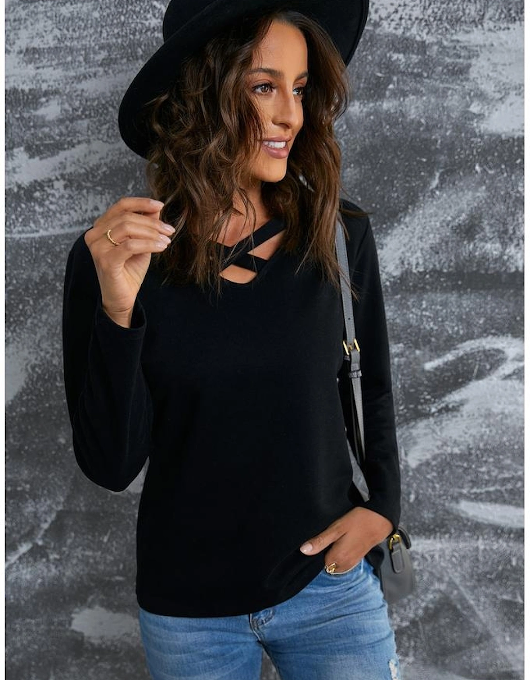 Azura Exchange Black Crisscross Neck Ribbed Knit Top