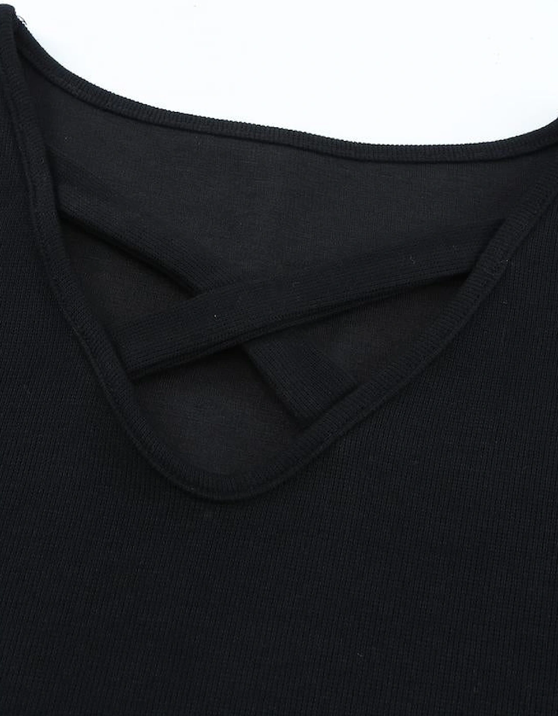 Azura Exchange Black Crisscross Neck Ribbed Knit Top