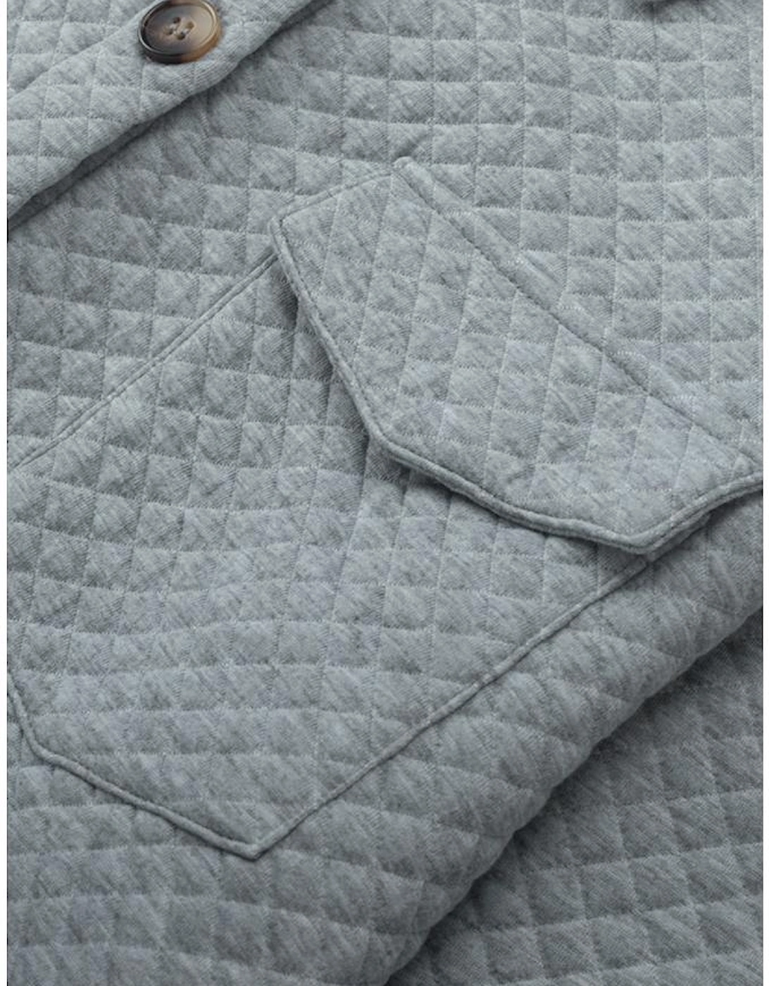 Gray Retro Quilted Flap Pocket Button Shacket