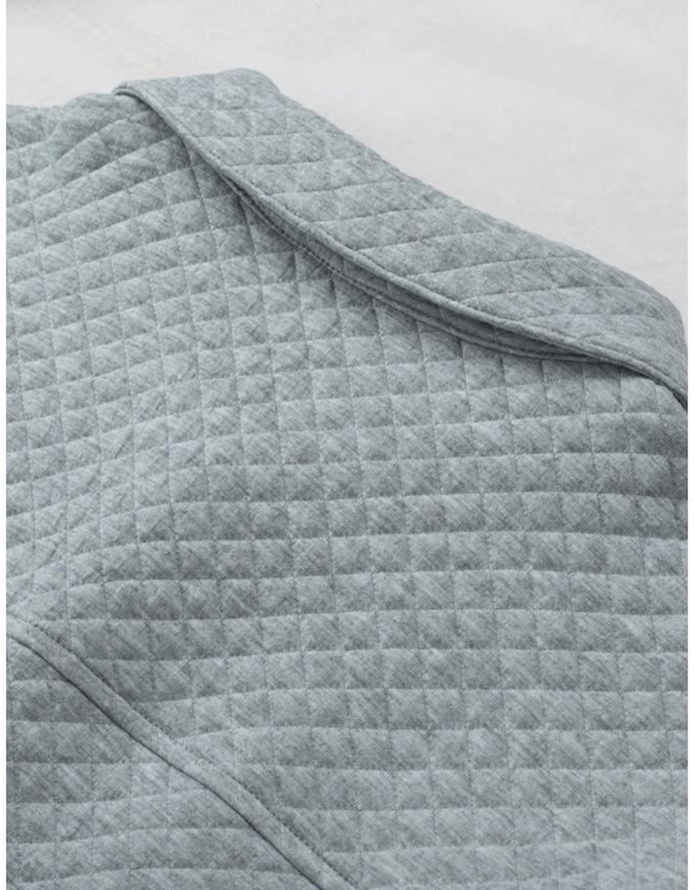 Gray Retro Quilted Flap Pocket Button Shacket