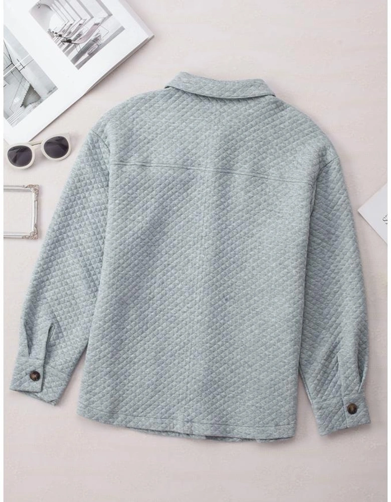 Gray Retro Quilted Flap Pocket Button Shacket