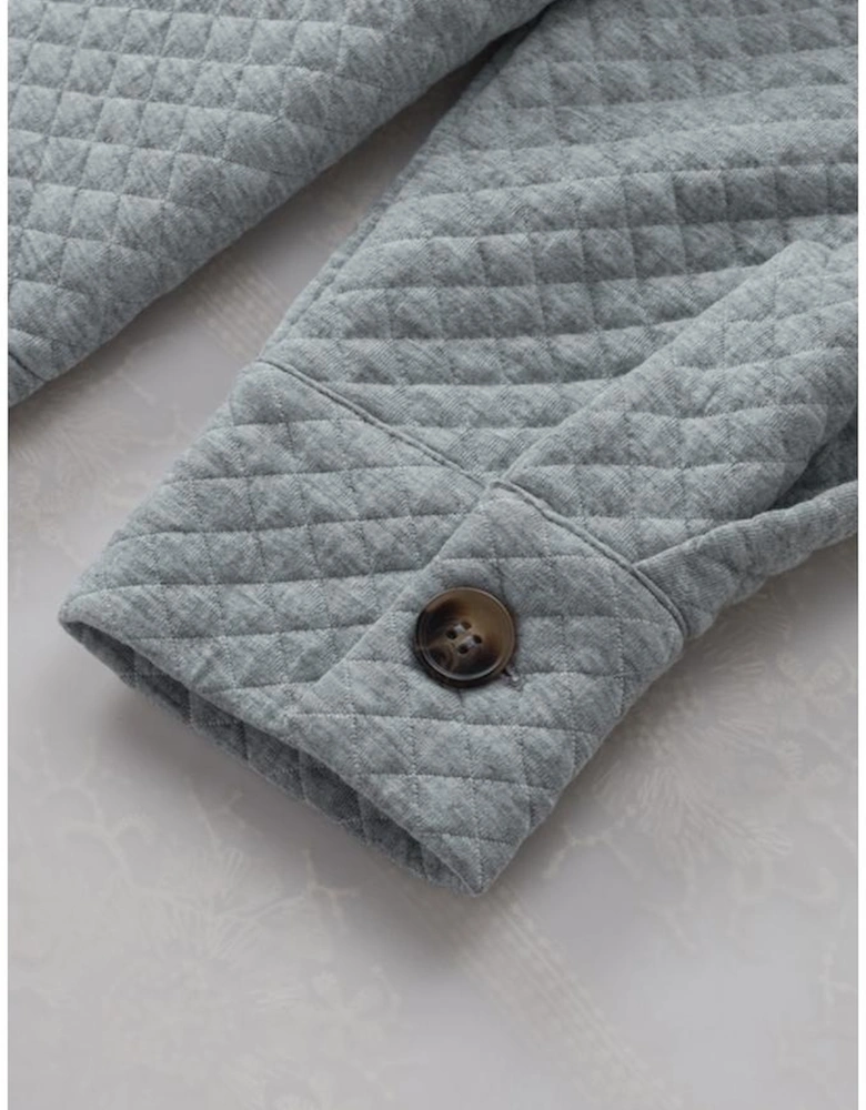 Gray Retro Quilted Flap Pocket Button Shacket