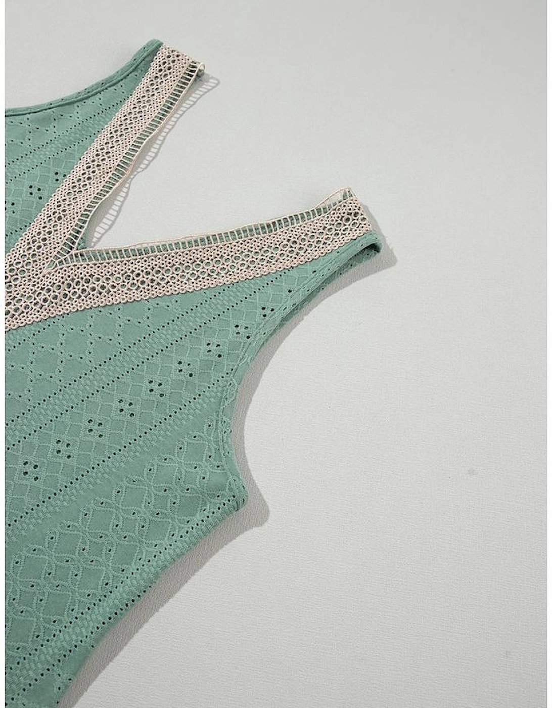 Mist Green Lace Crochet Splicing V Neck Loose Fit Tank Top