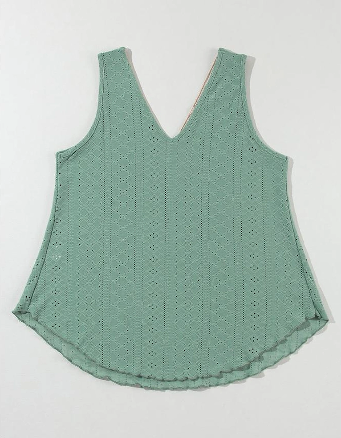 Mist Green Lace Crochet Splicing V Neck Loose Fit Tank Top