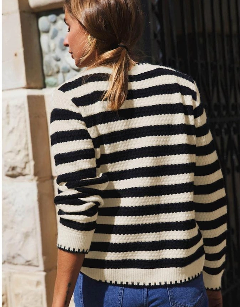 Black Stripe Chic Golden Button Cardigan Sweater