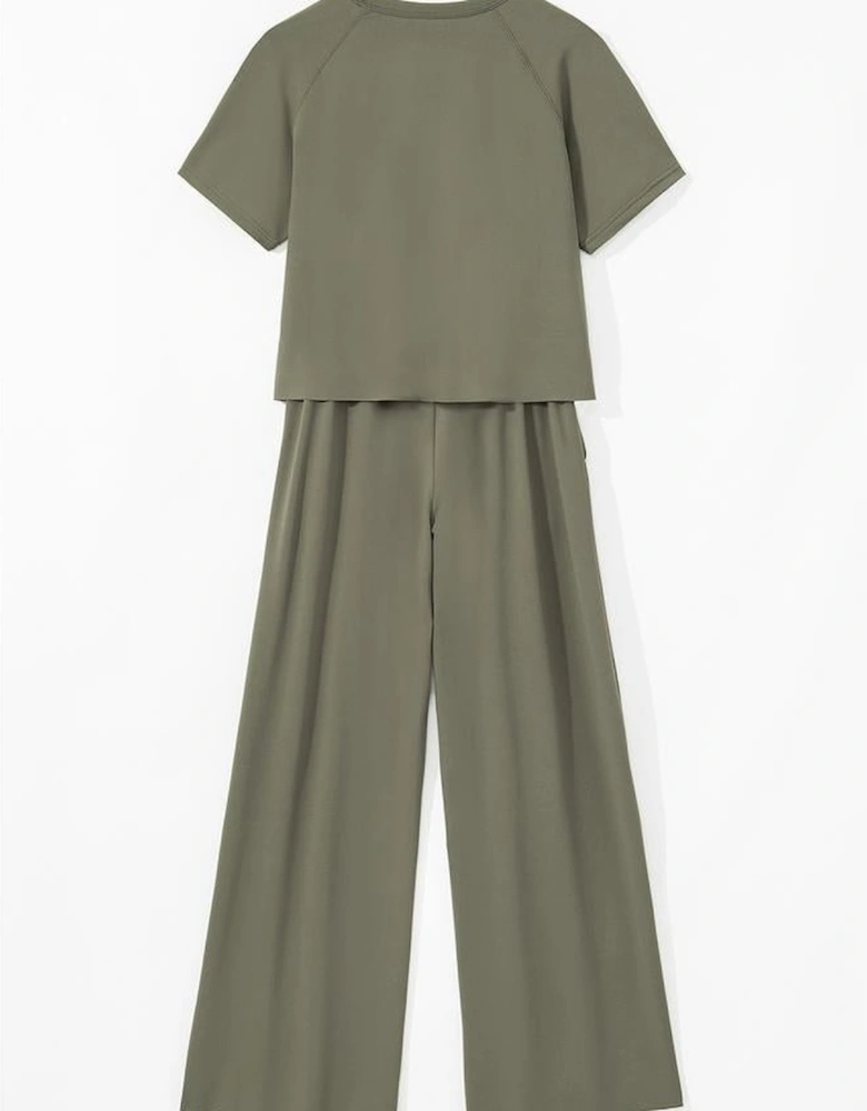 Seagrass Raw Hem Loose Tee and Wide Leg Pants Set