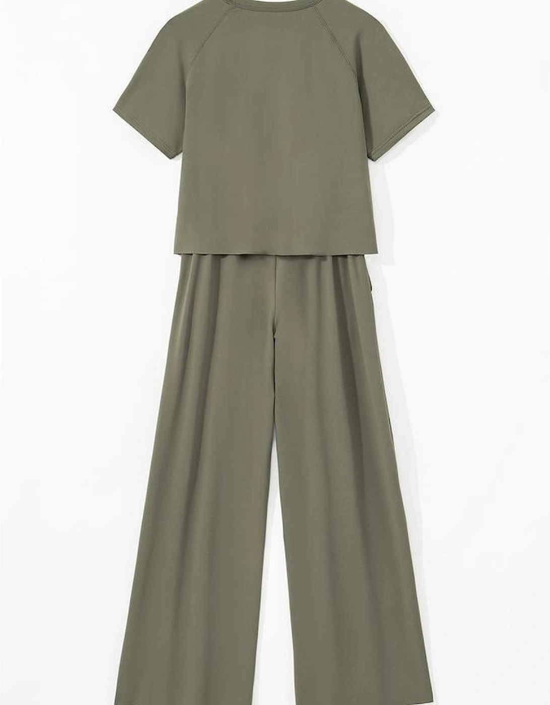 Seagrass Raw Hem Loose Tee and Wide Leg Pants Set