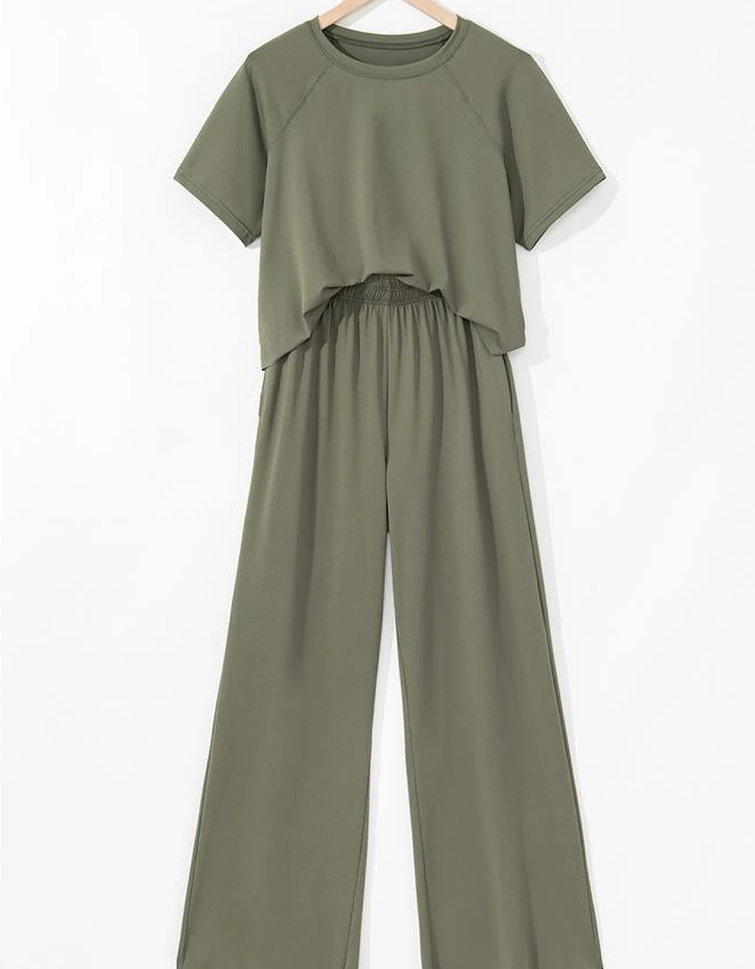 Seagrass Raw Hem Loose Tee and Wide Leg Pants Set
