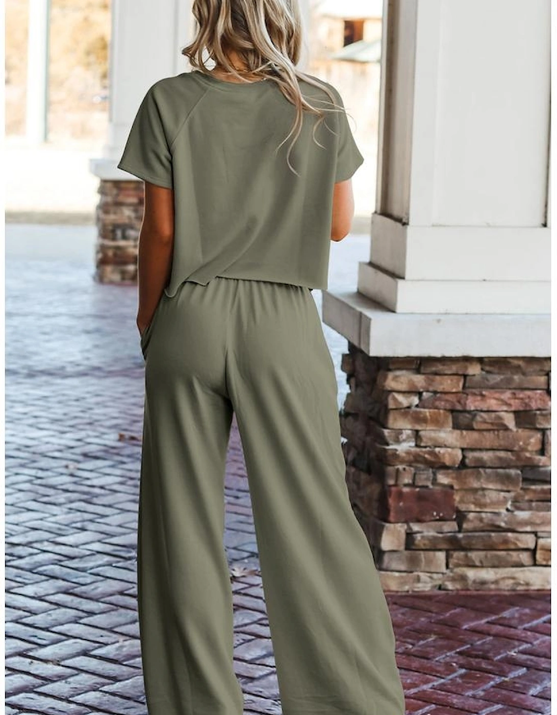 Seagrass Raw Hem Loose Tee and Wide Leg Pants Set, 16 of 15