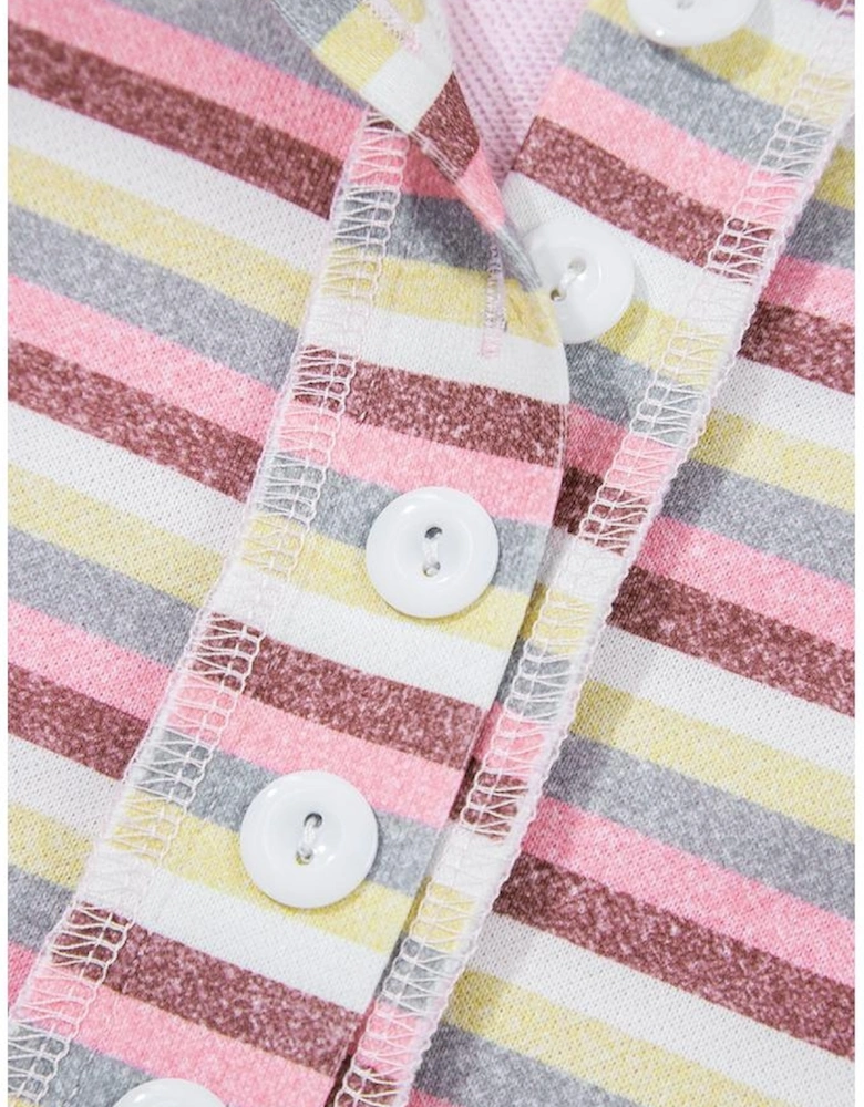 Pink Exposed Seam Color Block Striped Patchwork Loose Henley Sweatshirt