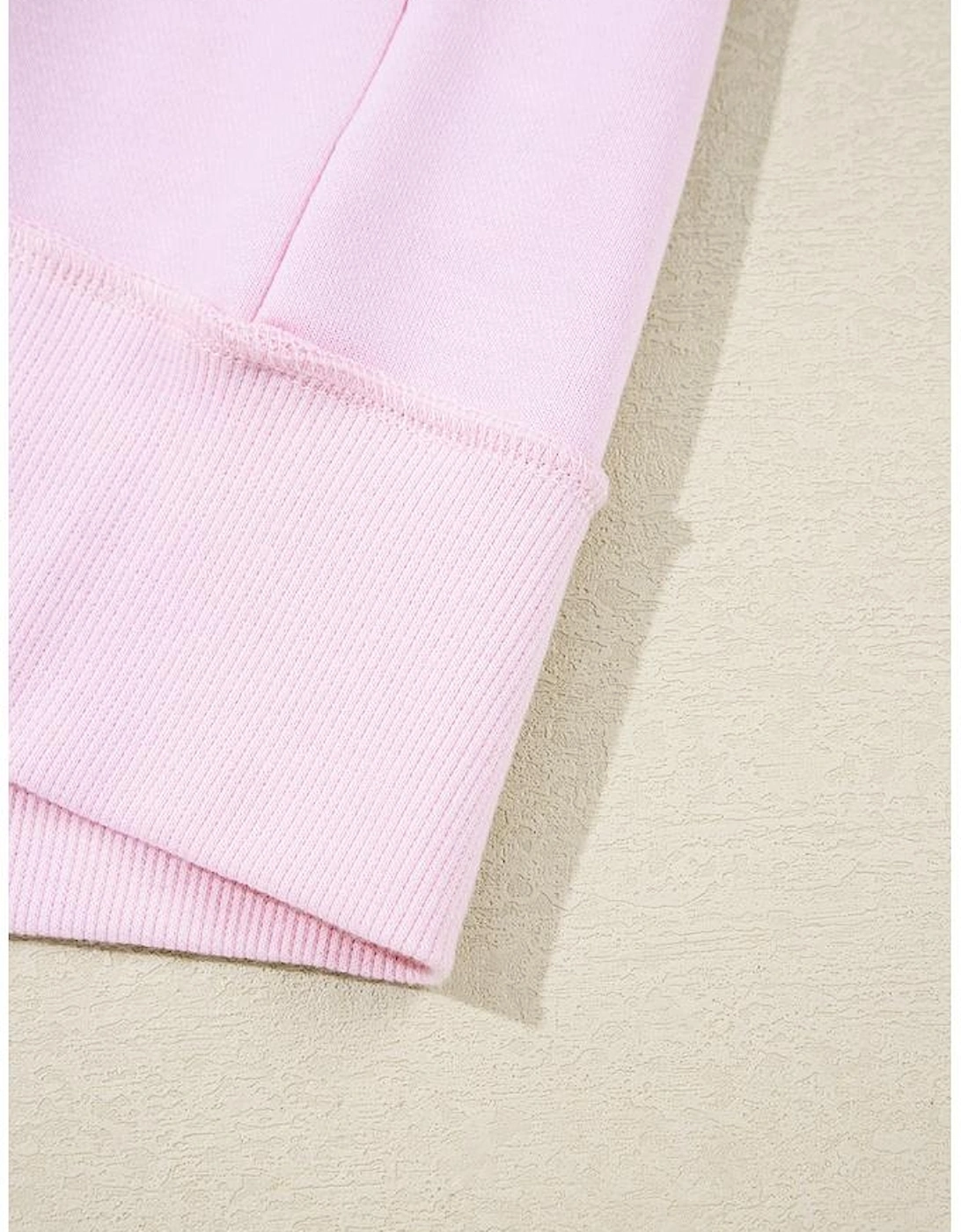 Pink Exposed Seam Color Block Striped Patchwork Loose Henley Sweatshirt