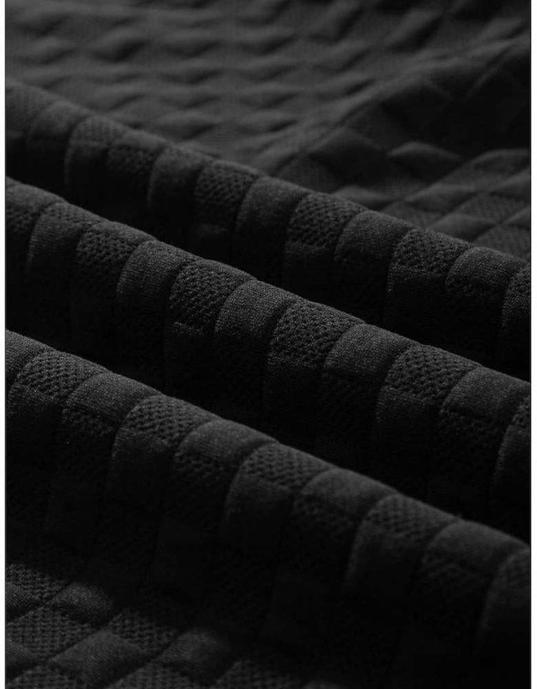 Color black Checkered Textured Split Pullover Top and Pants Set