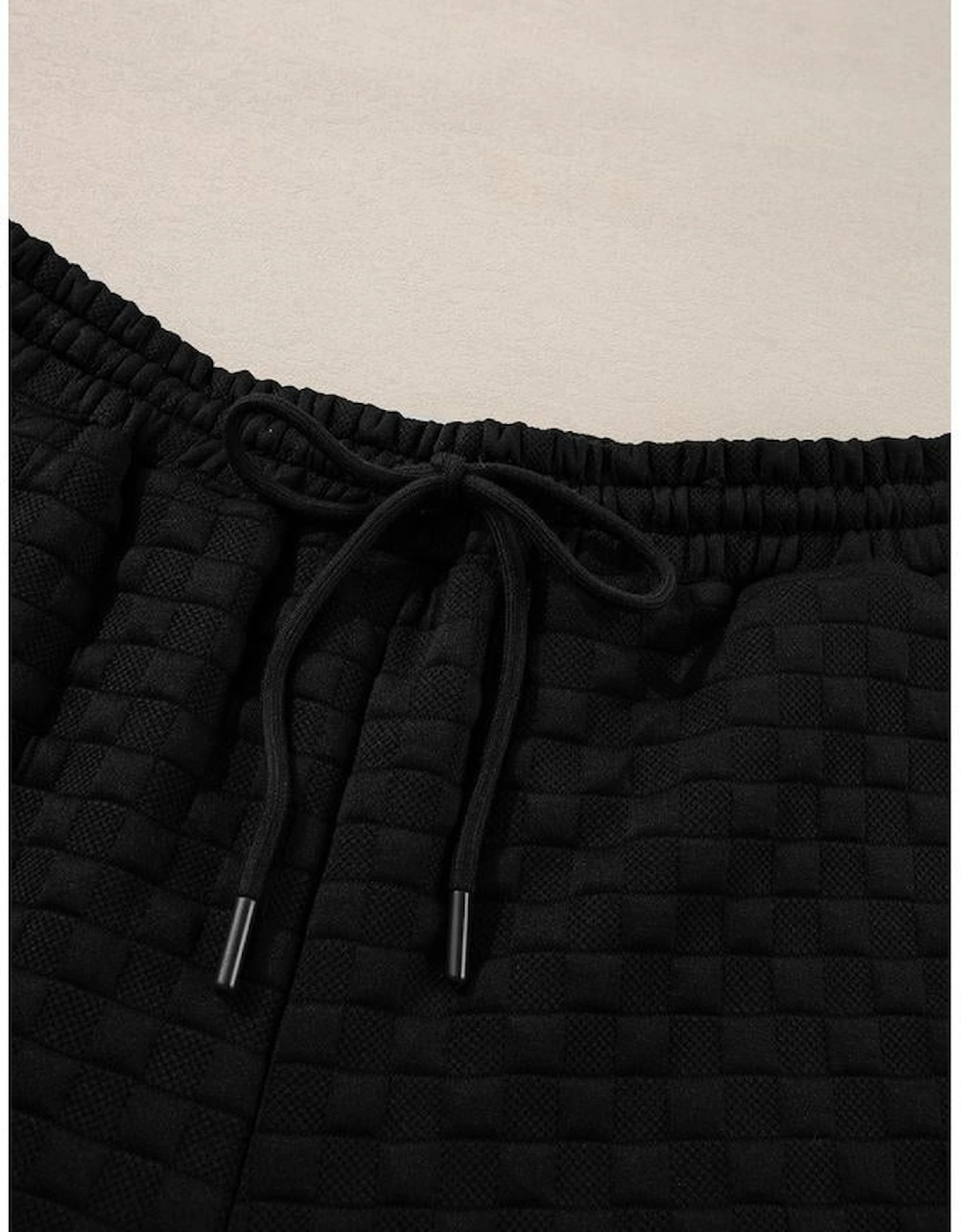 Color black Checkered Textured Split Pullover Top and Pants Set