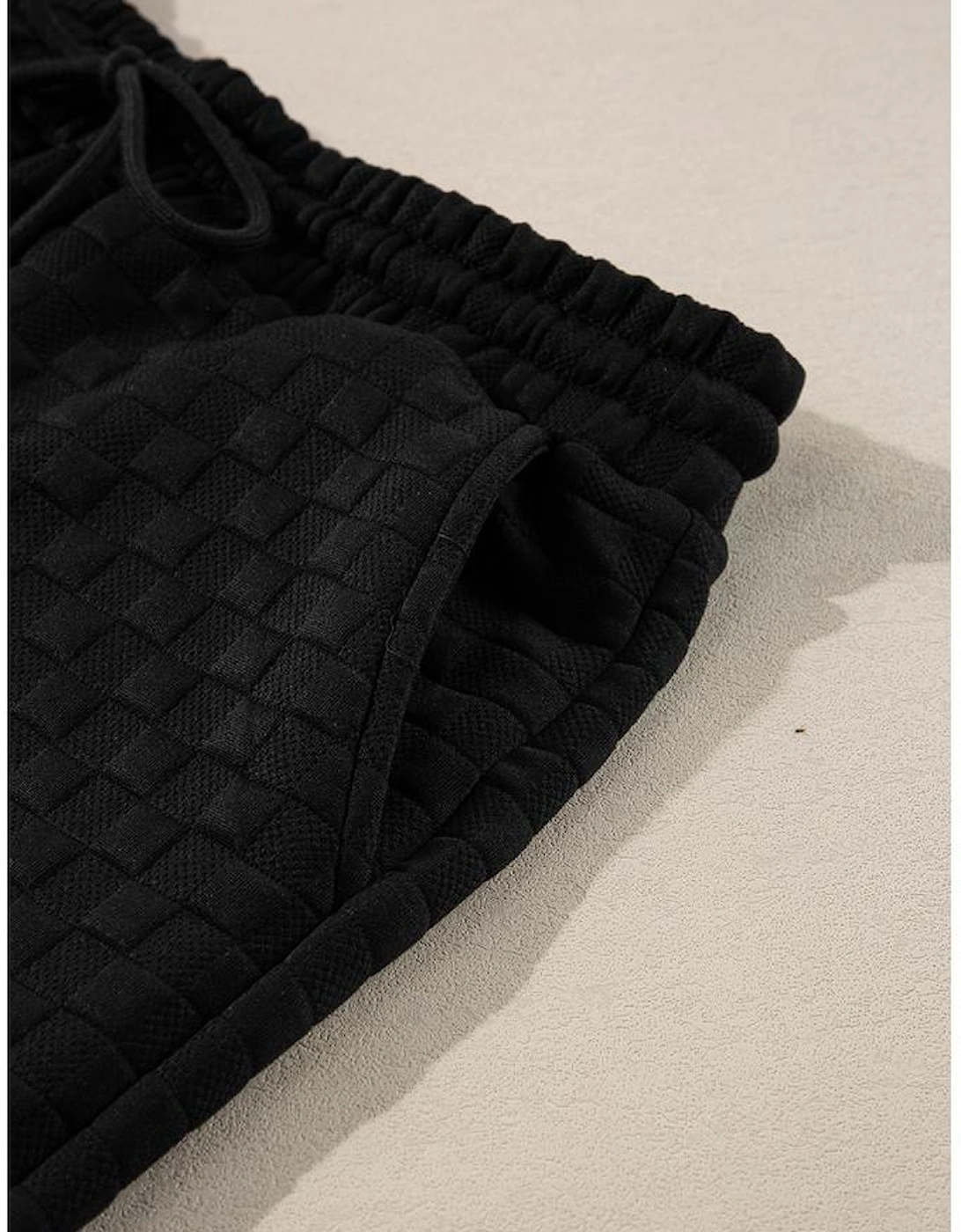 Color black Checkered Textured Split Pullover Top and Pants Set