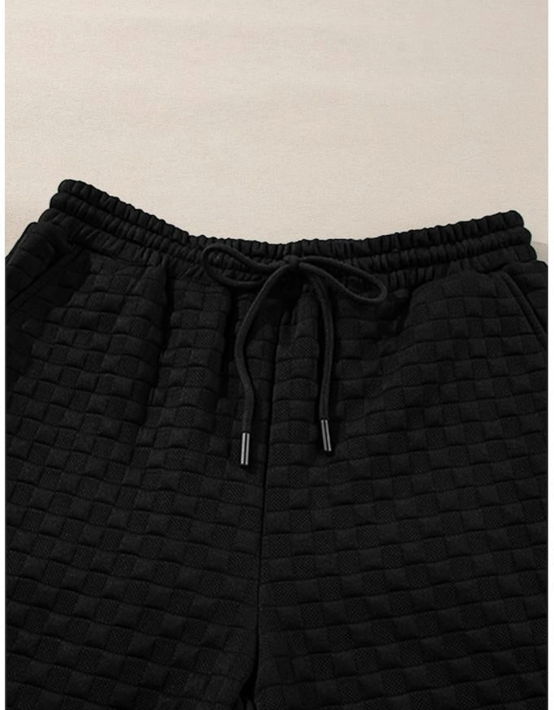 Color black Checkered Textured Split Pullover Top and Pants Set