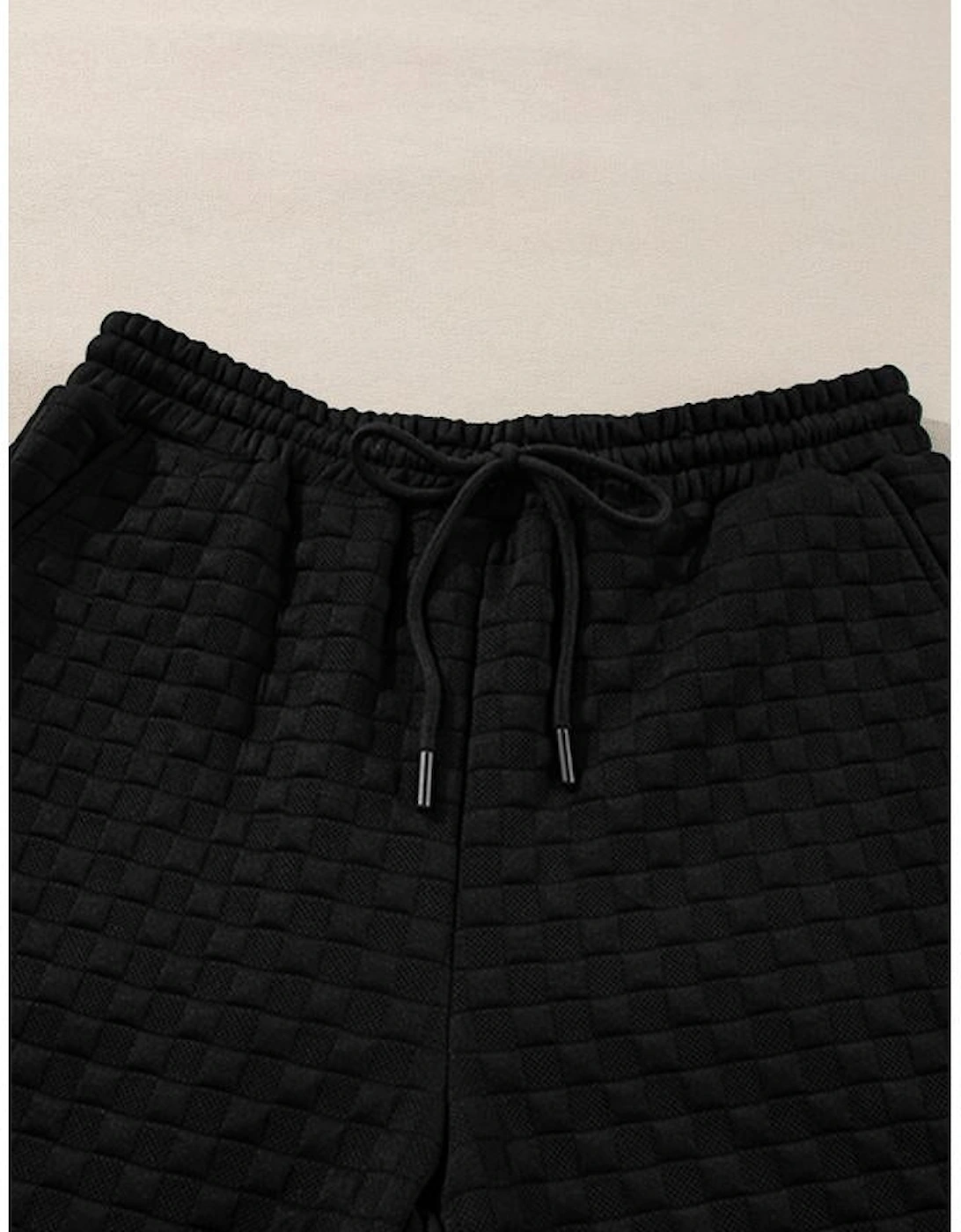 Color black Checkered Textured Split Pullover Top and Pants Set