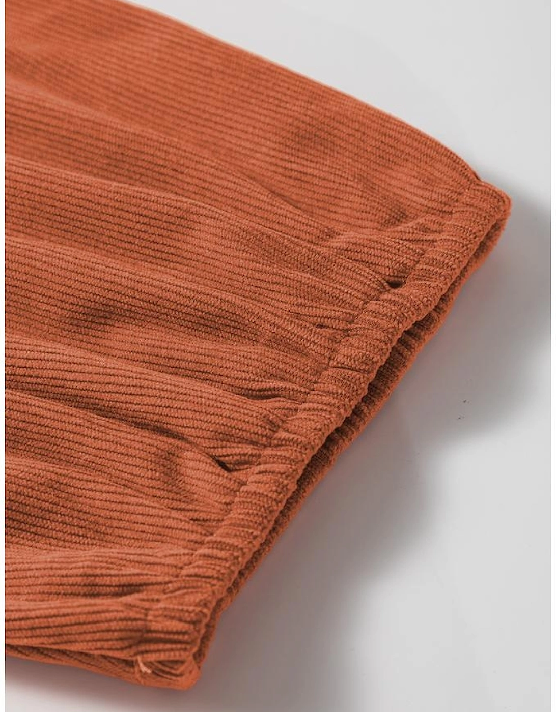 Cinnamon Bracelet Sleeve Split Neck Scallop Detail Pleated Corduroy Mini Dress