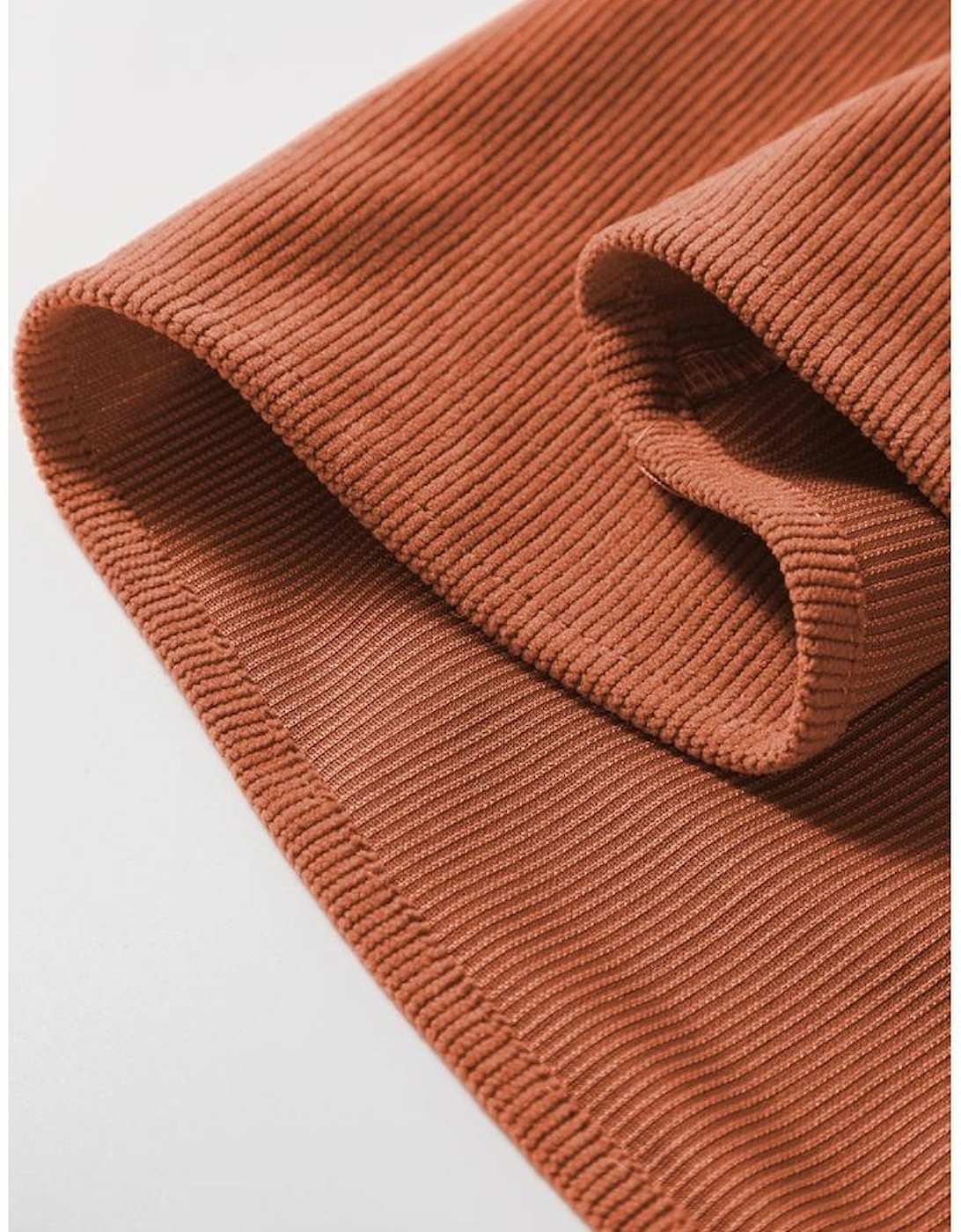 Cinnamon Bracelet Sleeve Split Neck Scallop Detail Pleated Corduroy Mini Dress