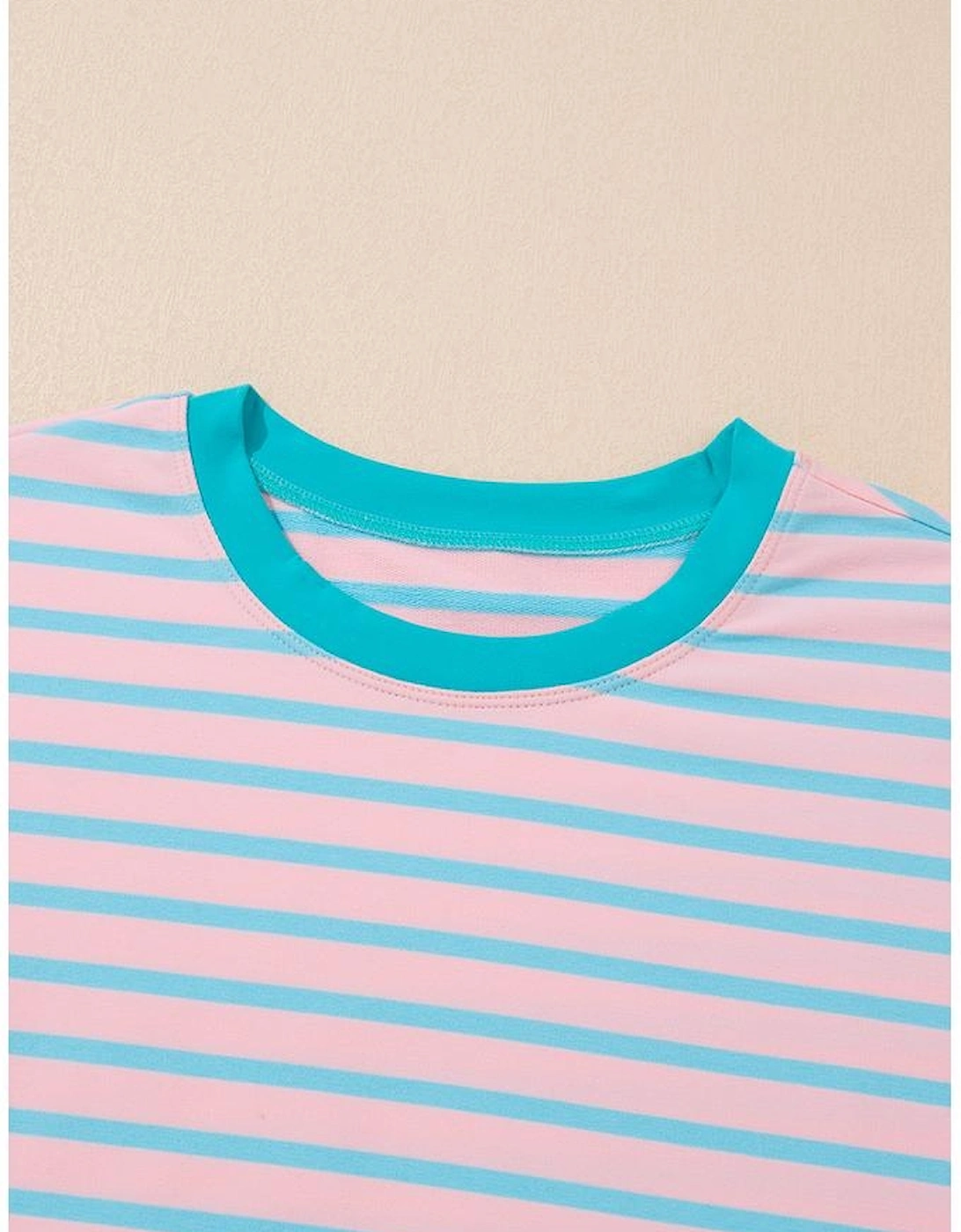 Pink Stripe Color Block Loose Fit Two Piece Shorts Set