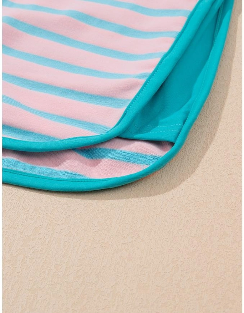 Pink Stripe Color Block Loose Fit Two Piece Shorts Set