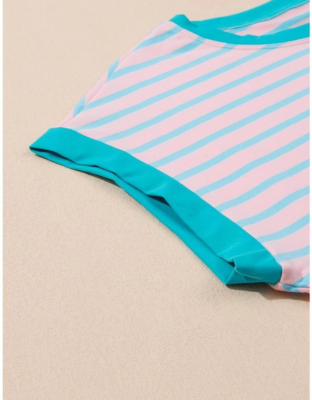 Pink Stripe Color Block Loose Fit Two Piece Shorts Set