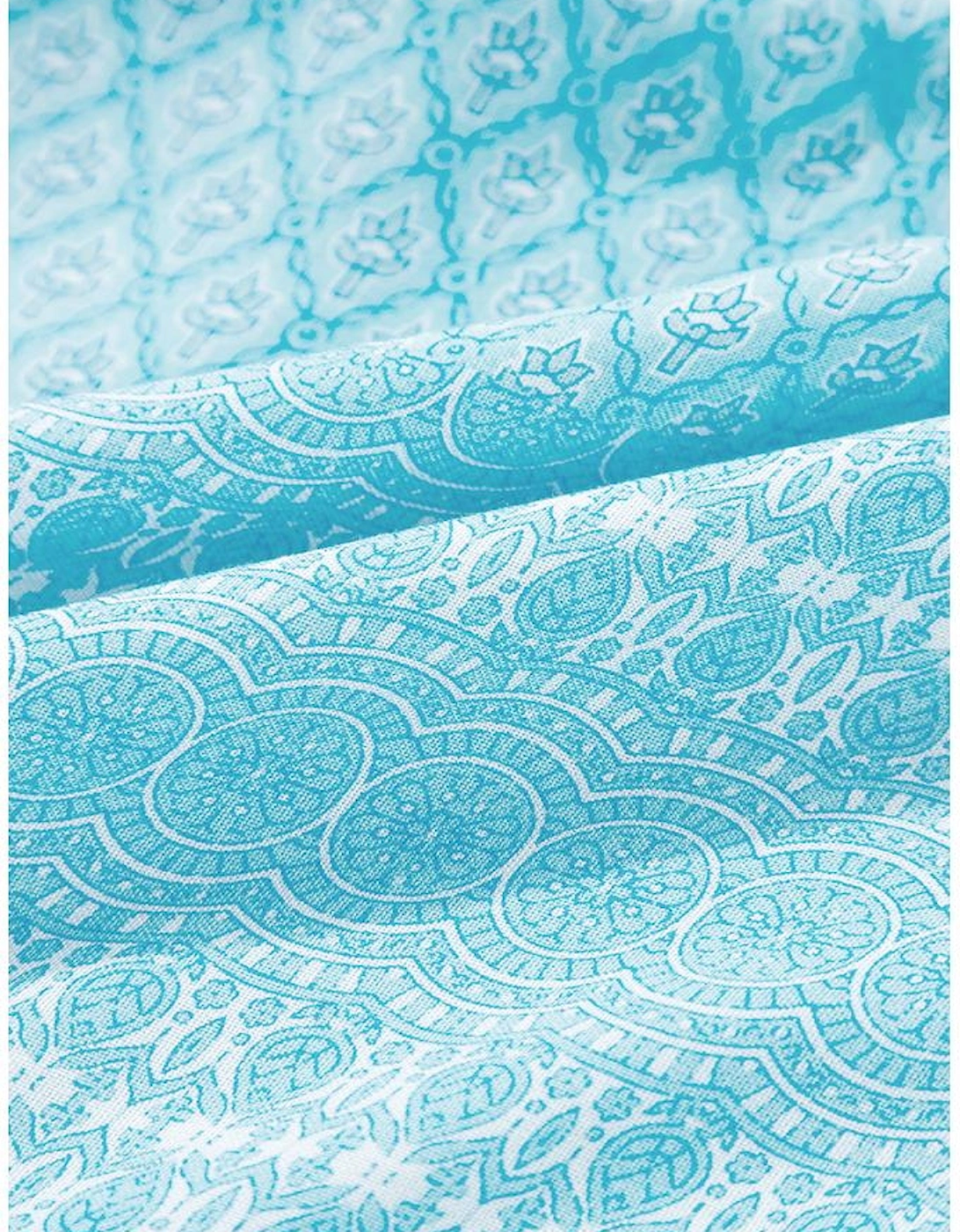 Sky Blue Tribal Pattern Print Ruffled Wide Straps Loose Tank Top