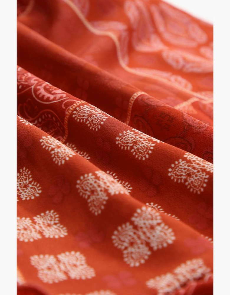 Red Bohemian Mix Print Long Flared Skirt