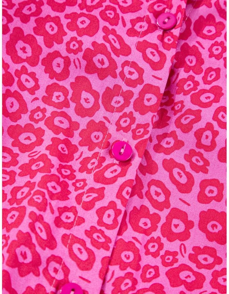 Rose Red Flower Mock Neck Puff Sleeve Tiered Maxi Dress