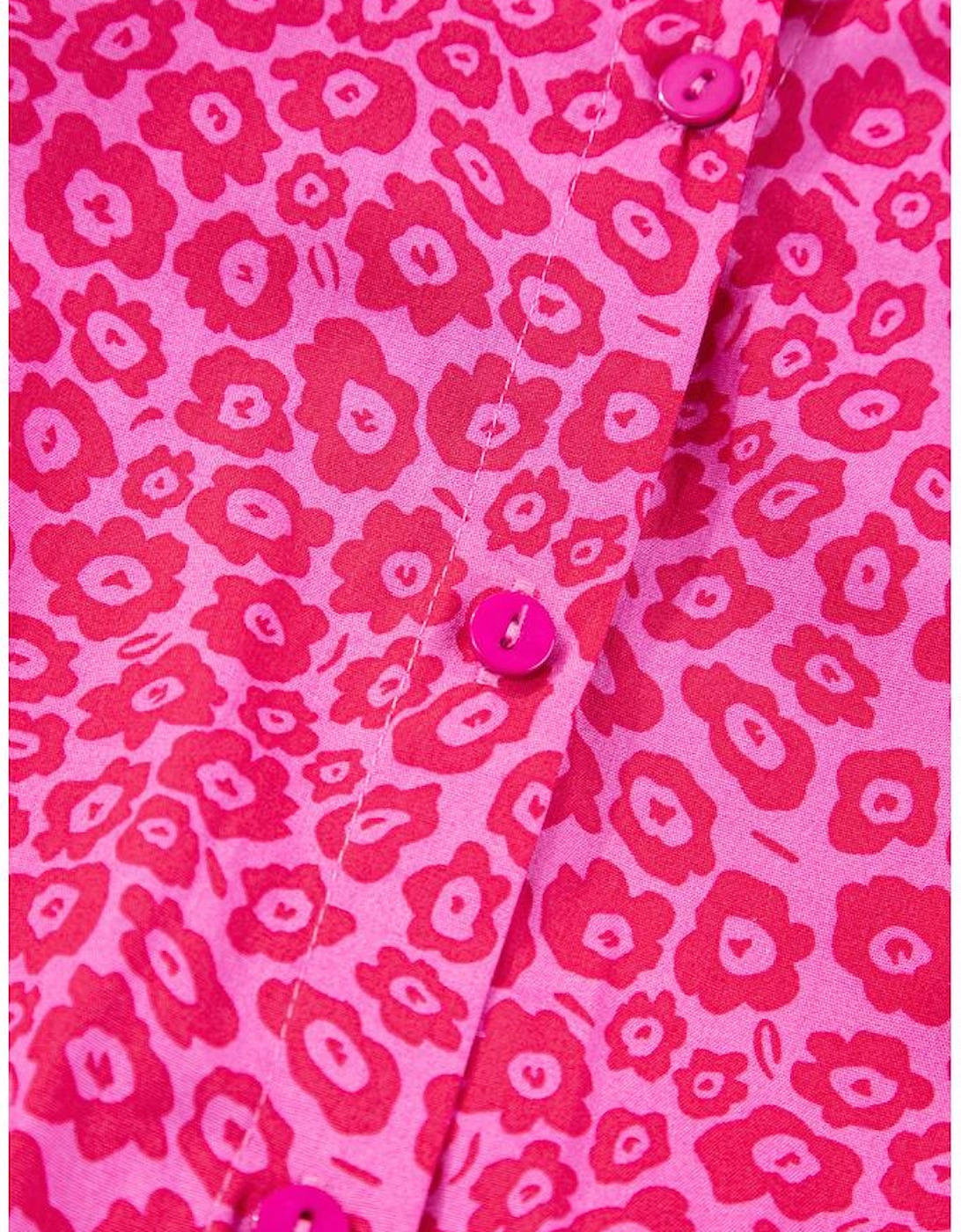 Rose Red Flower Mock Neck Puff Sleeve Tiered Maxi Dress