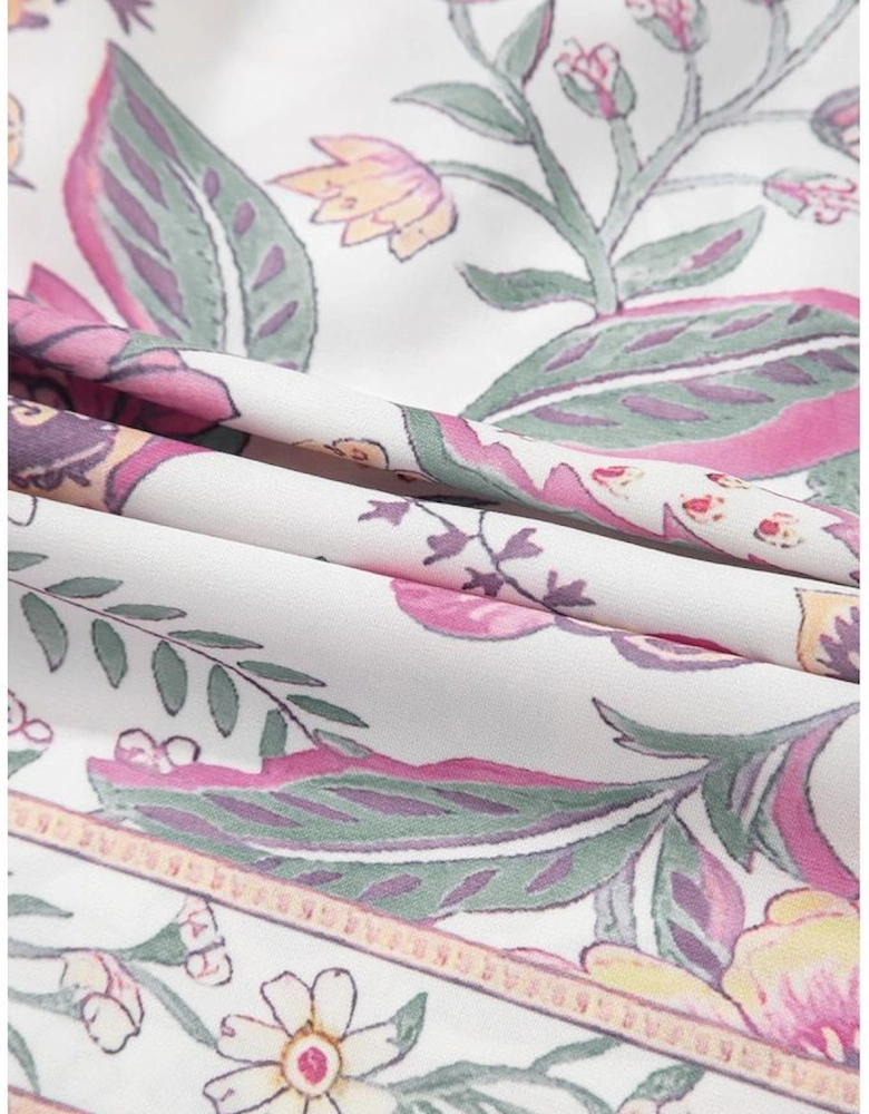 Multicolour Floral Print Fringed Tie U Neck Sleeveless Mini Dress