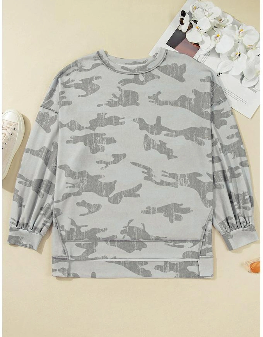 Multicolour Camouflage Print  Round Neck Plus Size Sweatshirt