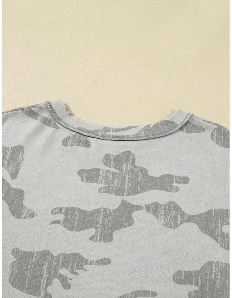 Multicolour Camouflage Print  Round Neck Plus Size Sweatshirt