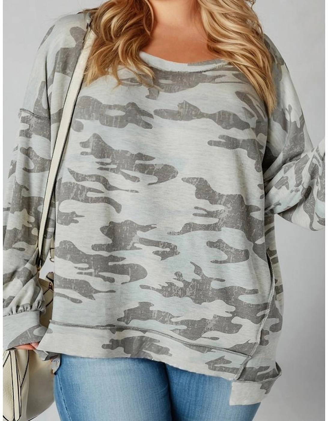 Multicolour Camouflage Print  Round Neck Plus Size Sweatshirt