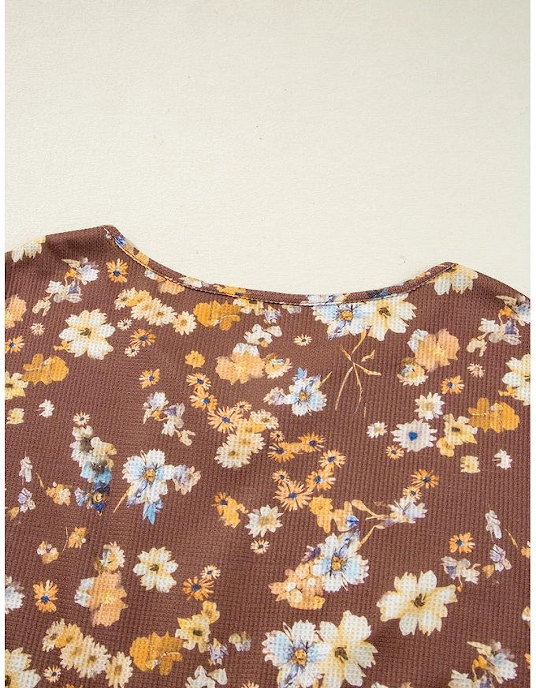 Khaki Floral Textured Tied Neck Long Sleeve Plus Size Babydoll Blouse