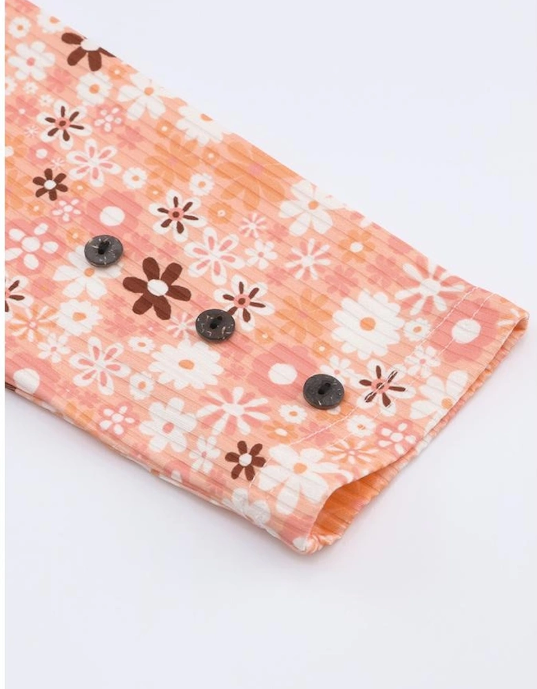 Orange Floral Knit Long Sleeve Top