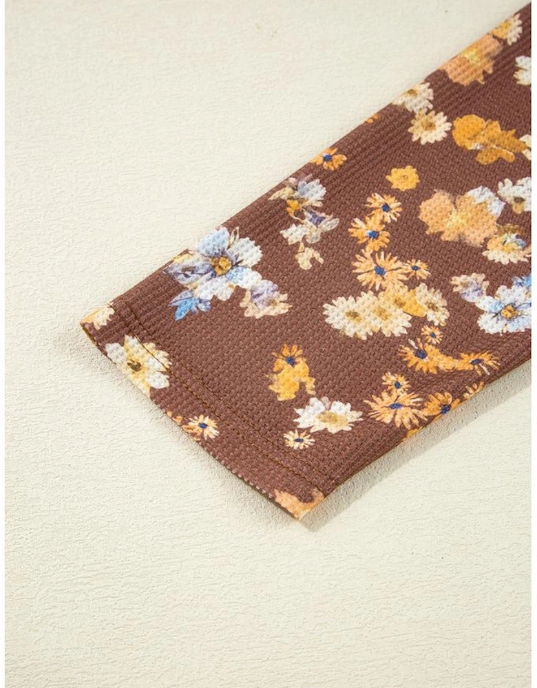 Khaki Floral Textured Tied Neck Long Sleeve Plus Size Babydoll Blouse