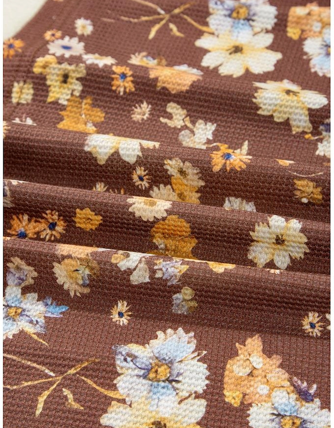 Khaki Floral Textured Tied Neck Long Sleeve Plus Size Babydoll Blouse