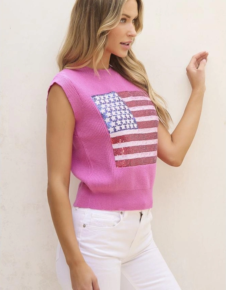 Bonbon Sparkling American Flag Knitted Vest