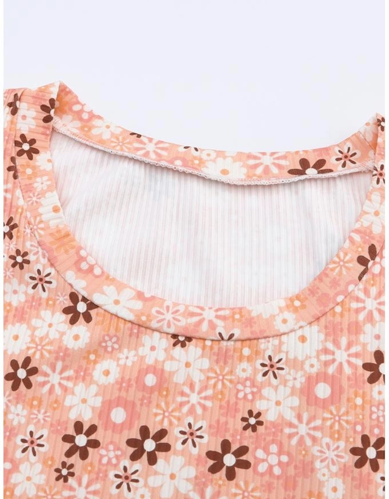 Orange Floral Knit Long Sleeve Top