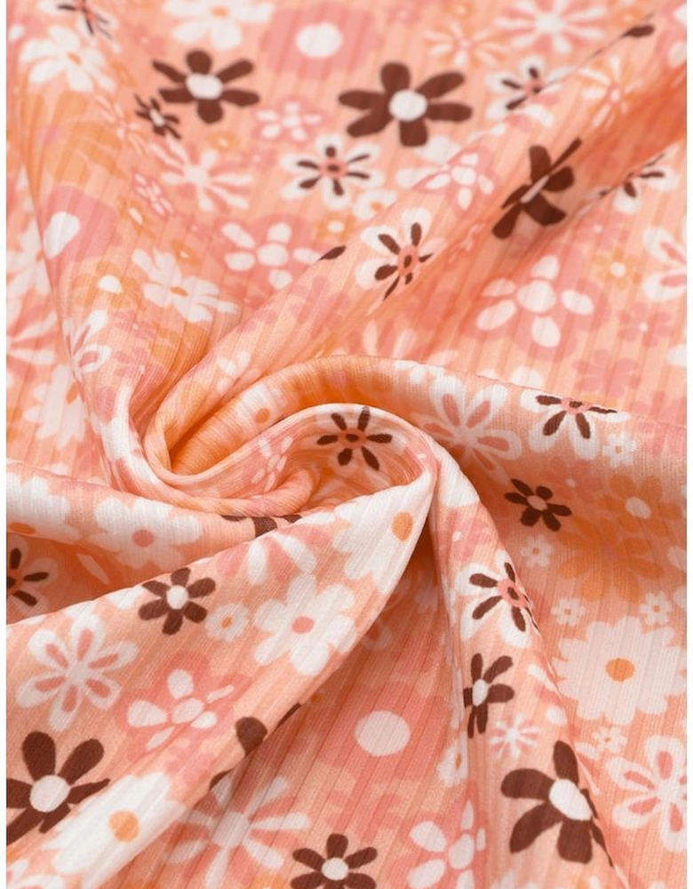 Orange Floral Knit Long Sleeve Top