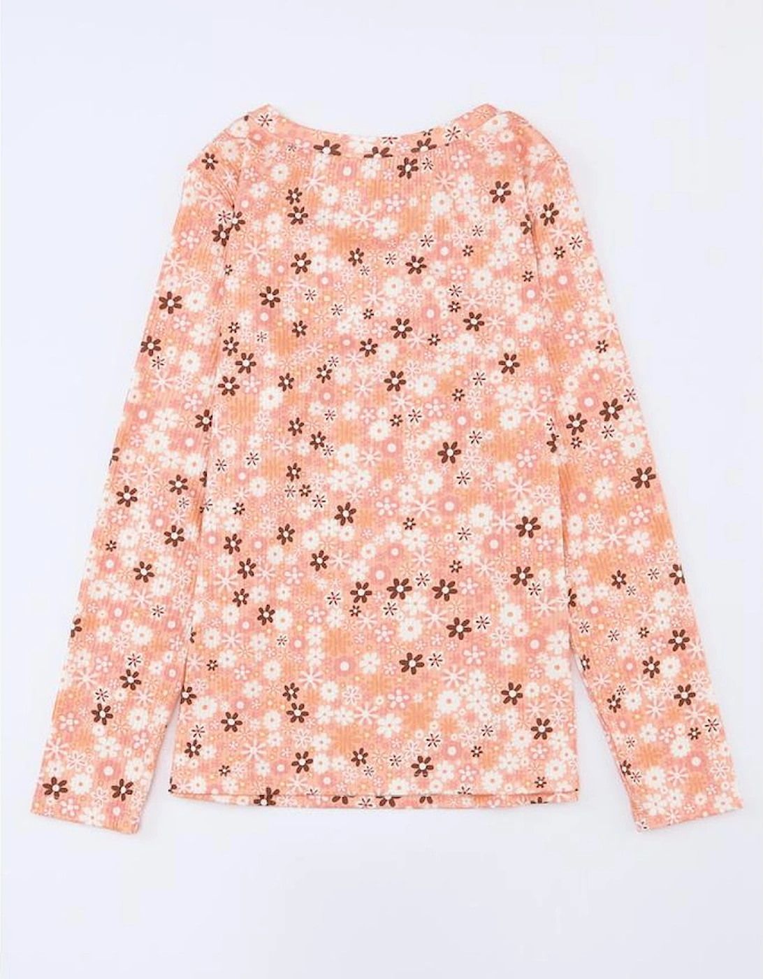 Orange Floral Knit Long Sleeve Top
